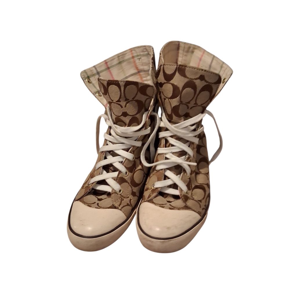 Coach Brown and Cream High-Top Sneakers